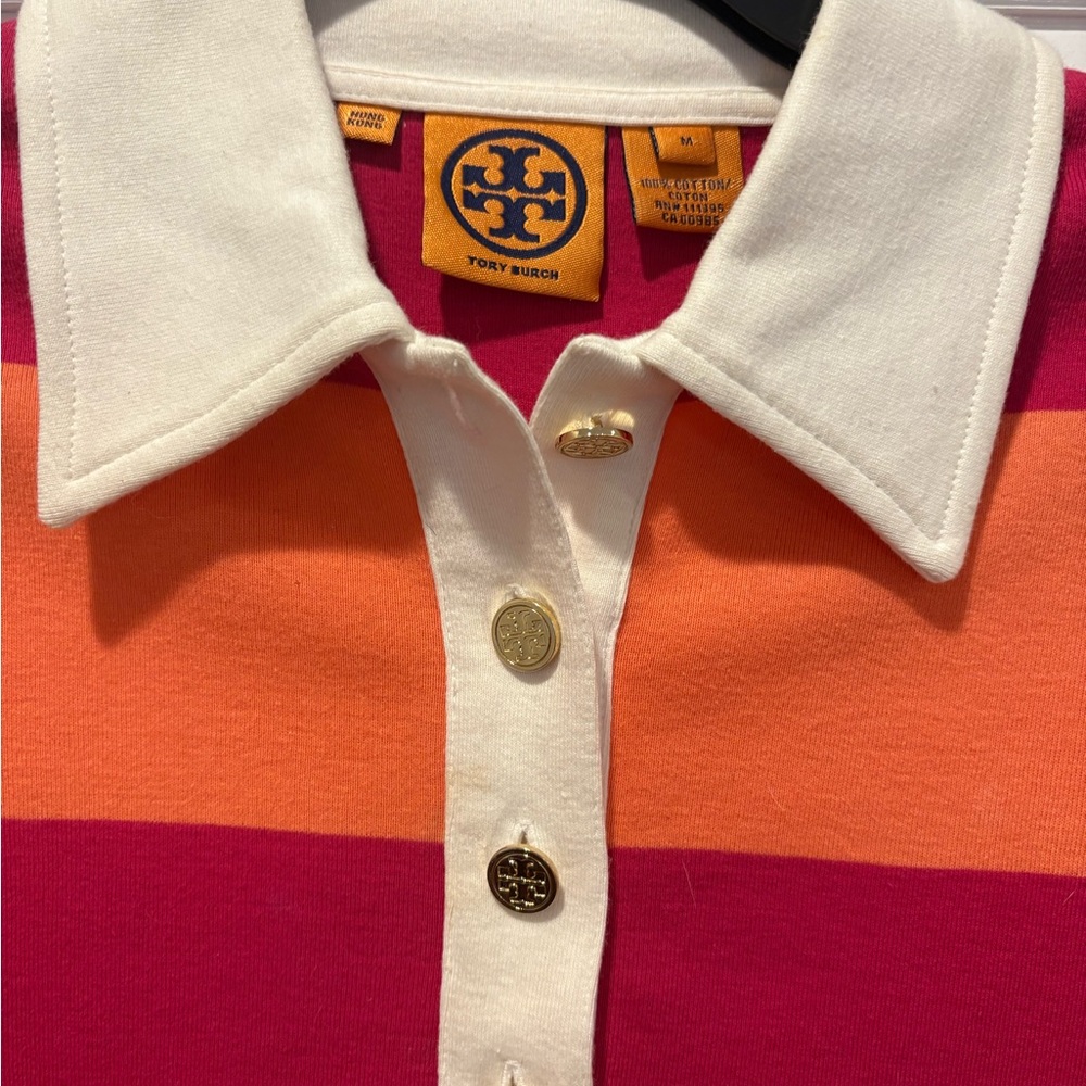 Tory Burch Striped Polo with Gold Accents - Picture 3 of 5